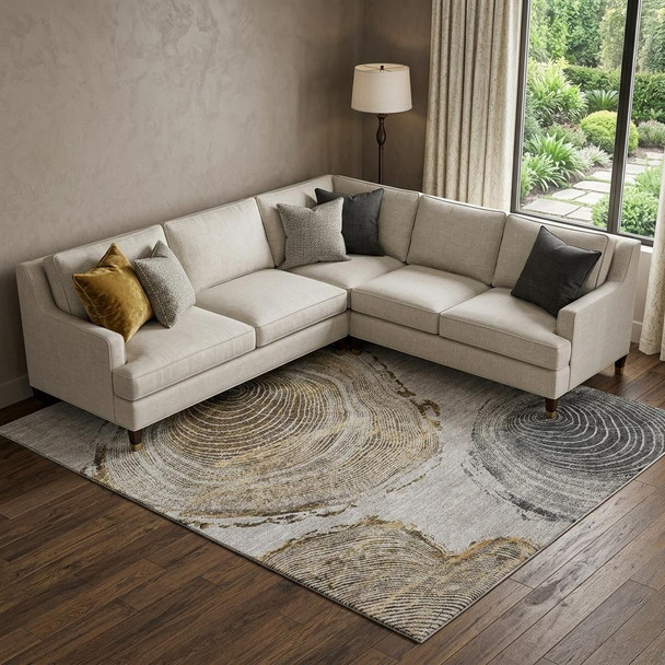 10' X 14' Taupe Brown And Ivory Woodland Lodge Washable Area Rug With UV Protection