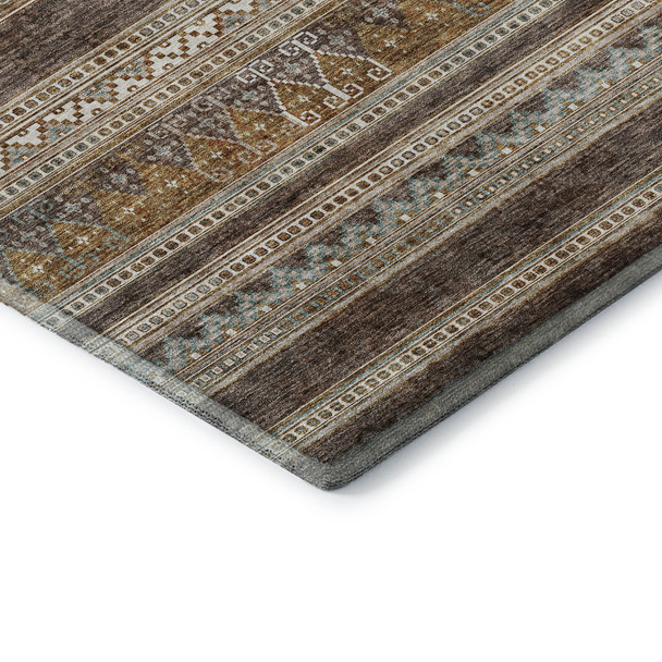 8' Chocolate Copper And Ivory Southwestern Washable Round Rug With UV Protection