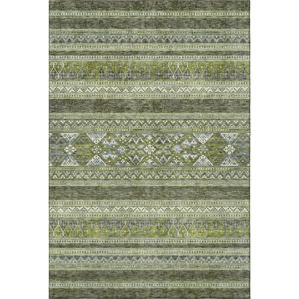 8' X 10' Olive Green Gray And Ivory Southwestern Washable Area Rug With UV Protection