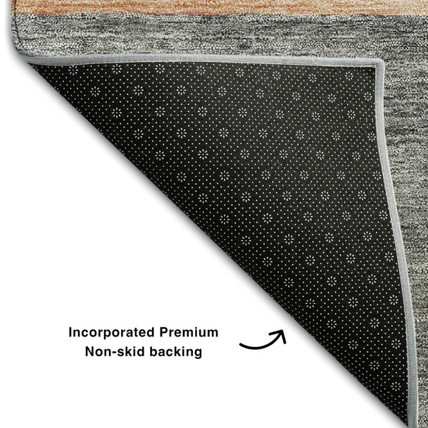 10' X 14' Coral Gray And Gold Geometric Washable Area Rug With UV Protection