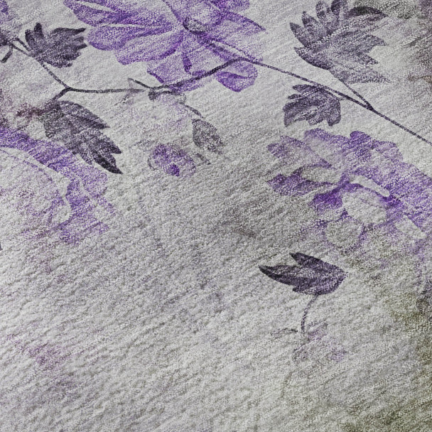 3' X 5' Purple Gray And Ivory Floral Washable Area Rug With UV Protection