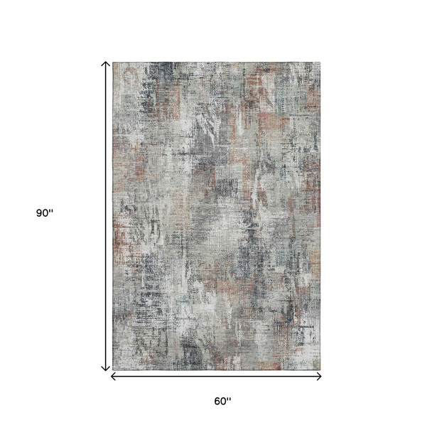 5' X 8' Taupe Copper And Beige Abstract Washable Area Rug With UV Protection