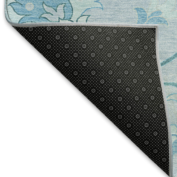 10' X 14' Sky Blue And Ivory Floral Washable Indoor Outdoor Area Rug