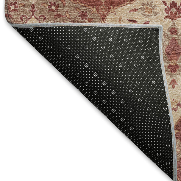 3' X 5' Rust Burgundy And Ivory Floral Medallion Washable Indoor Outdoor Area Rug