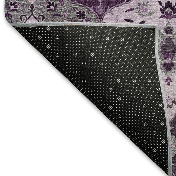 9' X 12' Purple And Ivory Floral Medallion Washable Indoor Outdoor Area Rug