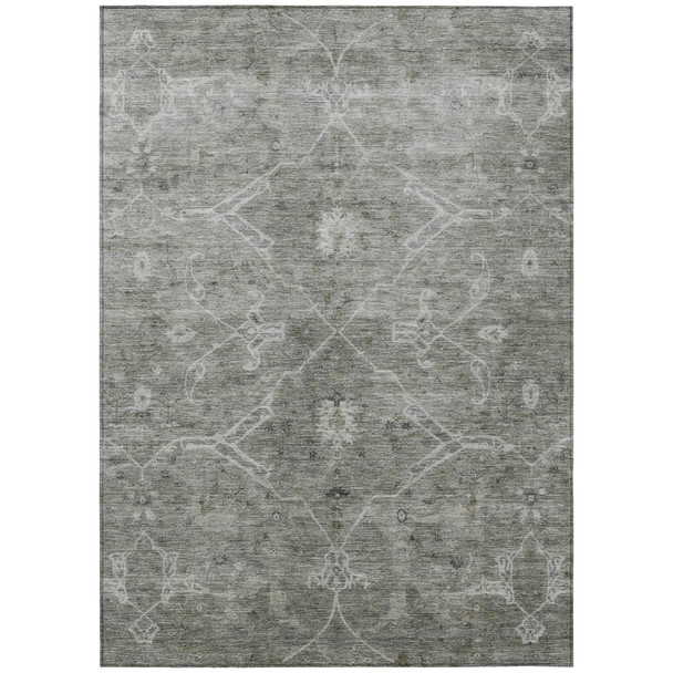 8' X 10' Pewter And Gray Floral Washable Indoor Outdoor Area Rug