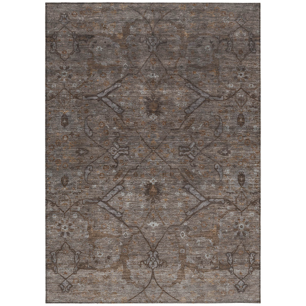 3' X 5' Brown And Taupe Floral Washable Indoor Outdoor Area Rug