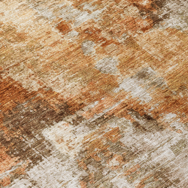 3' X 5' Copper Rust And Beige Abstract Washable Indoor Outdoor Area Rug
