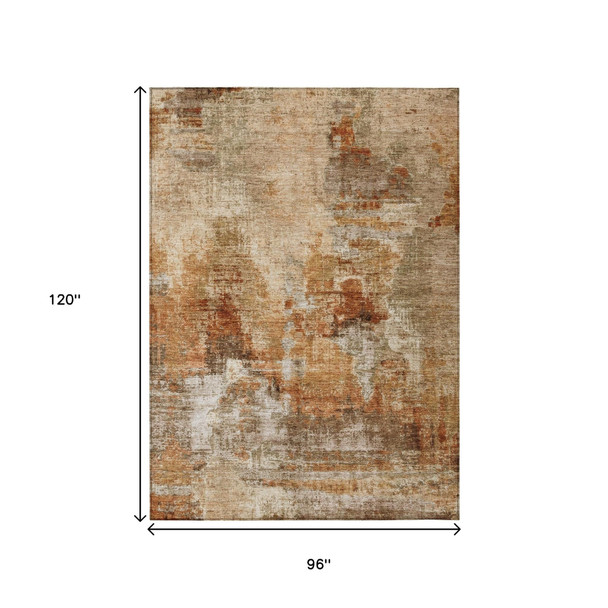 8' X 10' Copper Rust And Beige Abstract Washable Indoor Outdoor Area Rug