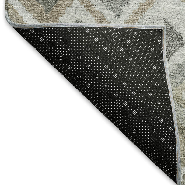 9' X 12' Pewter Ivory And Tan Geometric Washable Indoor Outdoor Area Rug