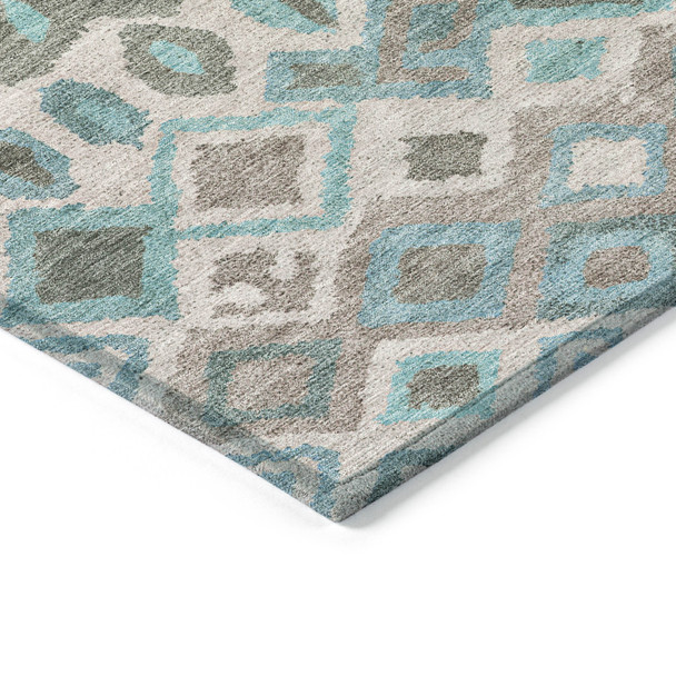 10' X 14' Teal Blue Gray And Ivory Geometric Washable Indoor Outdoor Area Rug