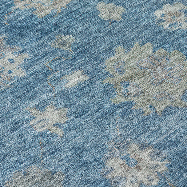 10' X 14' Denim Blue And Gray Floral Washable Indoor Outdoor Area Rug