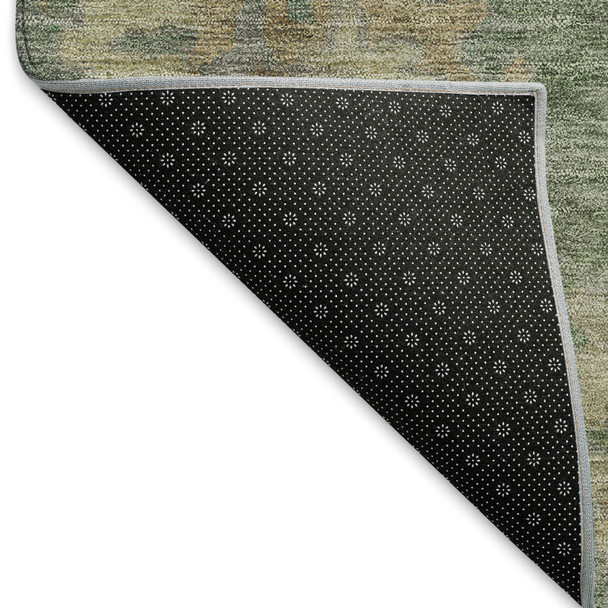 5' X 8' Fern Green And Beige Floral Washable Indoor Outdoor Area Rug