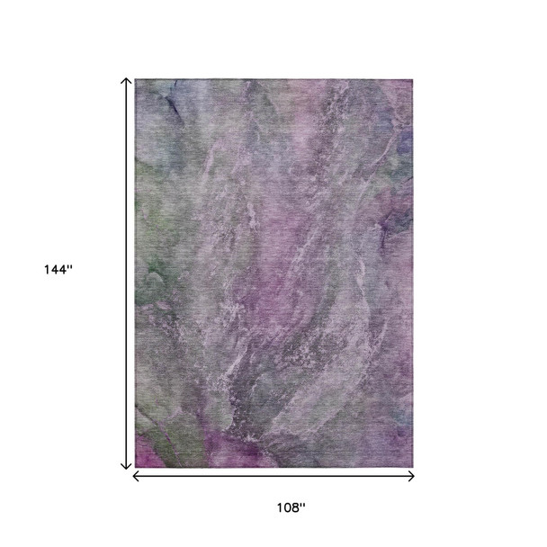 9' X 12' Plum And Ivory Abstract Washable Indoor Outdoor Area Rug