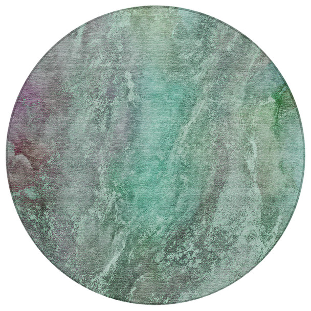 8' Teal Blue And Purple Round Abstract Washable Indoor Outdoor Area Rug