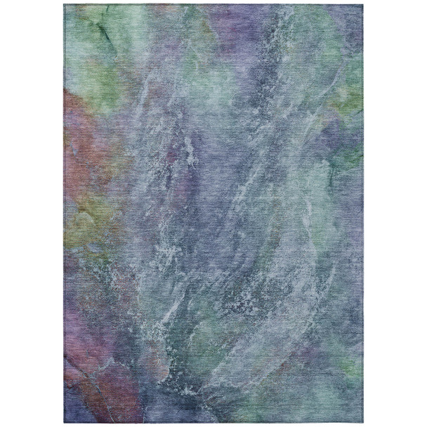 5' X 8' Blue Gray And Green Abstract Washable Indoor Outdoor Area Rug