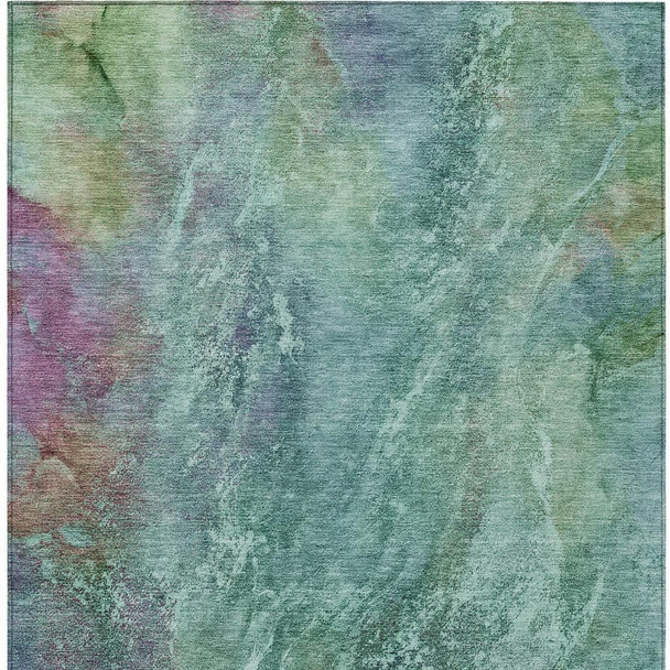 5' X 8' Teal Blue Green And Purple Abstract Washable Indoor Outdoor Area Rug