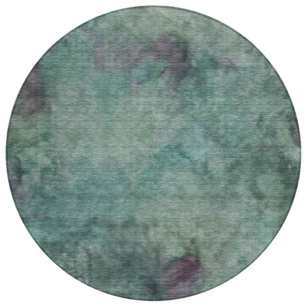 8' Teal Blue And Purple Round Abstract Washable Indoor Outdoor Area Rug