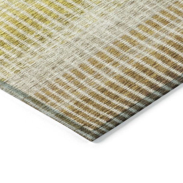 9' X 12' Brown Gold And Beige Striped Washable Indoor Outdoor Area Rug