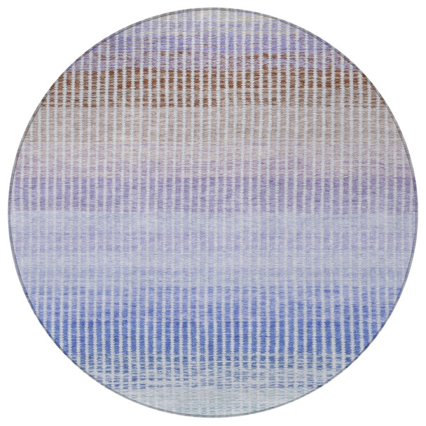 8' Green Lavender And Teal Blue Round Striped Washable Indoor Outdoor Area Rug