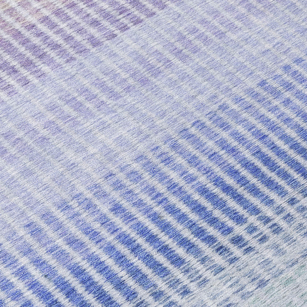 8' X 10' Green Lavender And Teal Blue Striped Washable Indoor Outdoor Area Rug