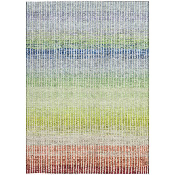 5' X 8' Chili Red Green And Blue Striped Washable Indoor Outdoor Area Rug