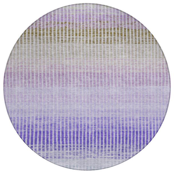 8' Teal Blue Purple And Gray Round Striped Washable Indoor Outdoor Area Rug