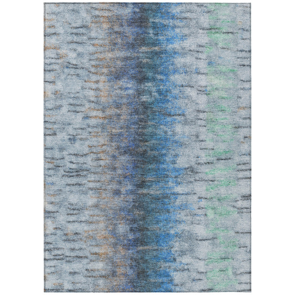 3' X 5' Blue And Ivory Abstract Washable Indoor Outdoor Area Rug