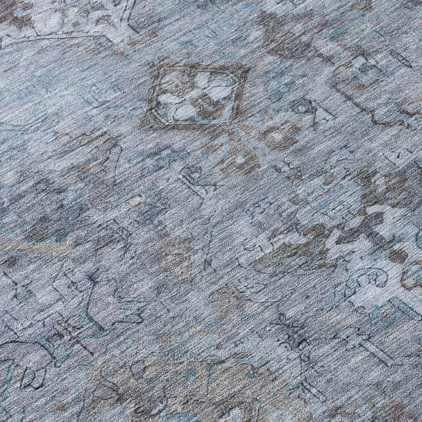 10' X 14' Blue Gray And Ivory Medallion Washable Indoor Outdoor Area Rug