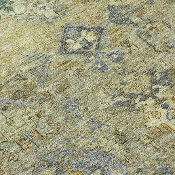 10' X 14' Green Blue And Ivory Medallion Washable Indoor Outdoor Area Rug