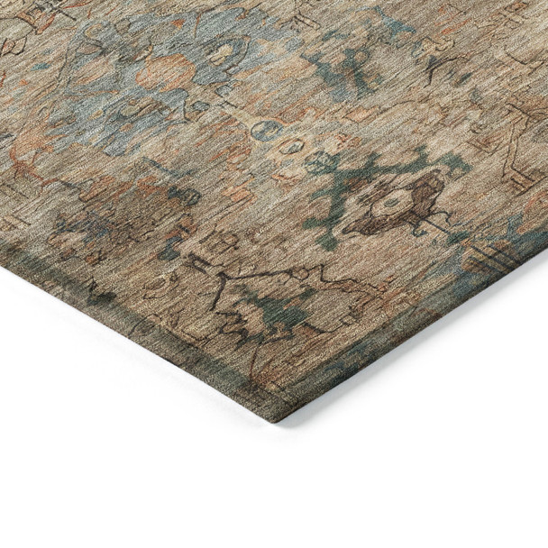 5' X 8' Khaki And Gray Medallion Washable Indoor Outdoor Area Rug