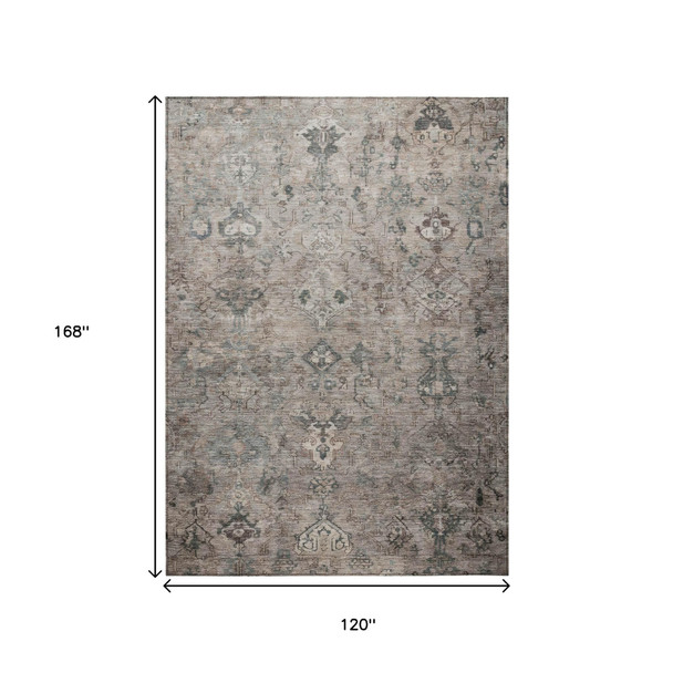 10' X 14' Taupe And Gray Medallion Washable Indoor Outdoor Area Rug