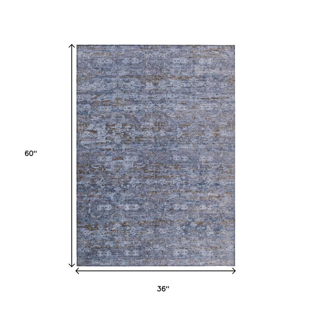 3' X 5' Blue And Brown Ikat Washable Indoor Outdoor Area Rug