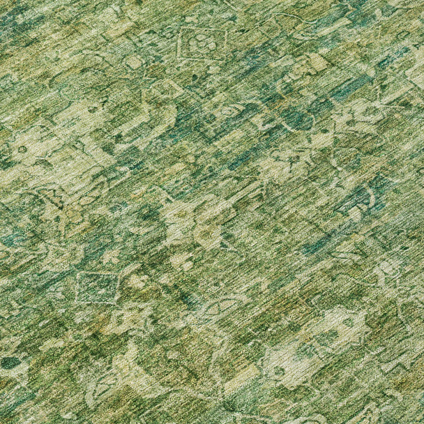 8' X 10' Olive Green And Sage Ikat Washable Indoor Outdoor Area Rug