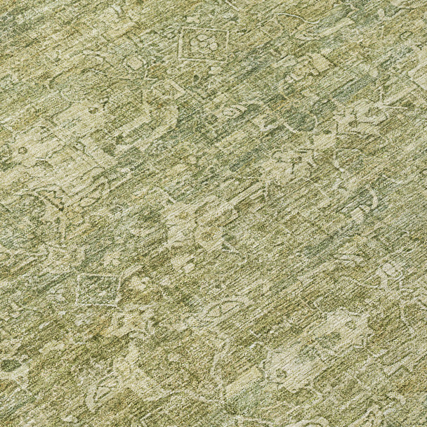 9' X 12' Sage And Ivory Ikat Washable Indoor Outdoor Area Rug