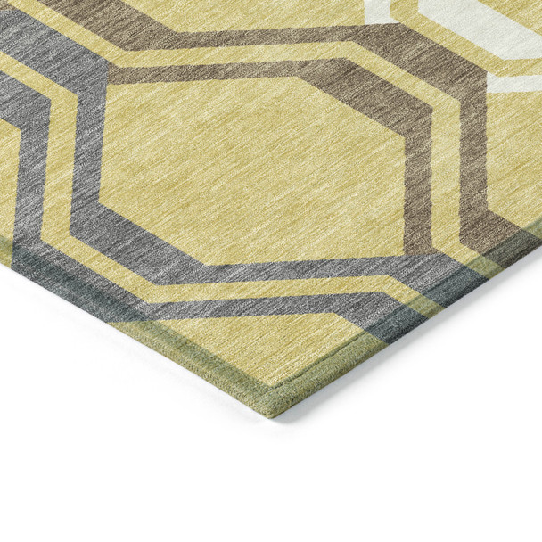 3' X 5' Gold Gray And Ivory Geometric Washable Indoor Outdoor Area Rug