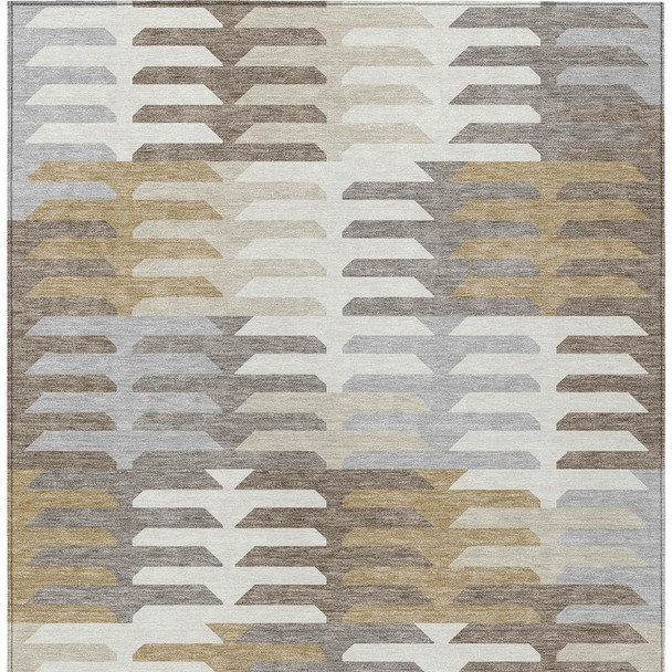 10' X 14' Taupe Gray And Ivory Geometric Washable Indoor Outdoor Area Rug