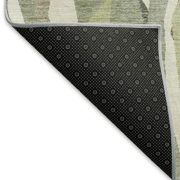 3' X 5' Fern Green Tan And Ivory Striped Washable Indoor Outdoor Area Rug