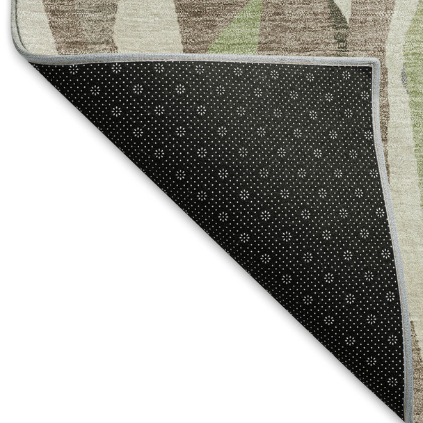 3' X 5' Coffee Fern Green And Khaki Striped Washable Indoor Outdoor Area Rug