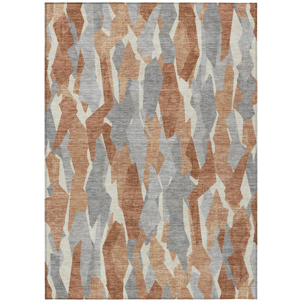 10' X 14' Chili Red Granite Gray And Ivory Striped Washable Indoor Outdoor Area Rug