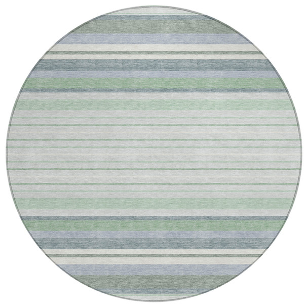 8' Mint Green And Ivory Round Striped Washable Indoor Outdoor Area Rug