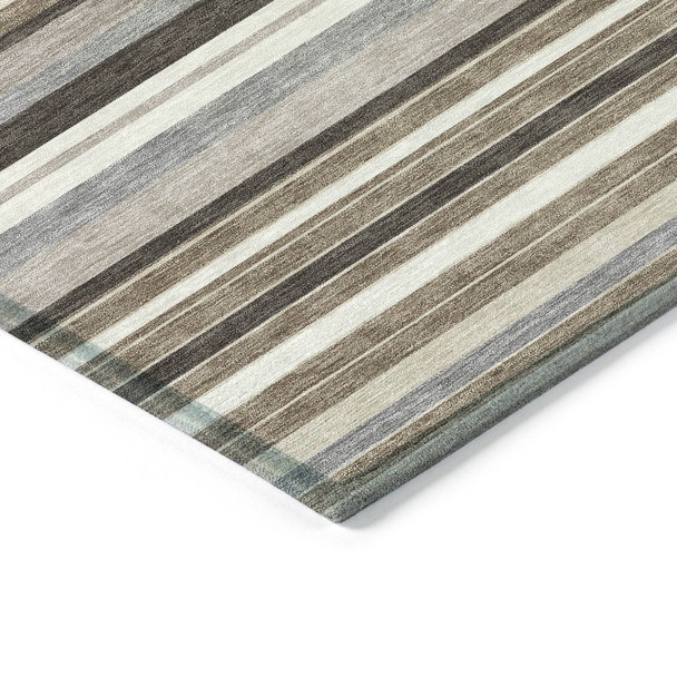 5' X 8' Taupe Ivory And Brown Striped Washable Indoor Outdoor Area Rug