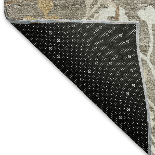 3' X 5' Taupe Green And Ivory Floral Washable Indoor Outdoor Area Rug