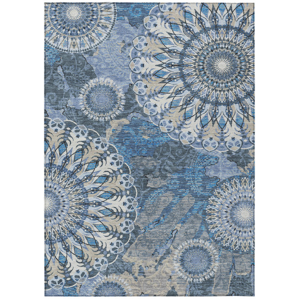 3' X 5' Blue Ivory And Beige Paisley Washable Indoor Outdoor Area Rug