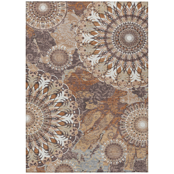 3' X 5' Copper Ivory And Khaki Paisley Washable Indoor Outdoor Area Rug