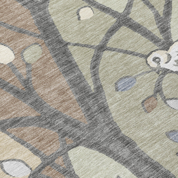 5' X 8' Beige Sage And Khaki Botanical Leaves Washable Indoor Outdoor Area Rug
