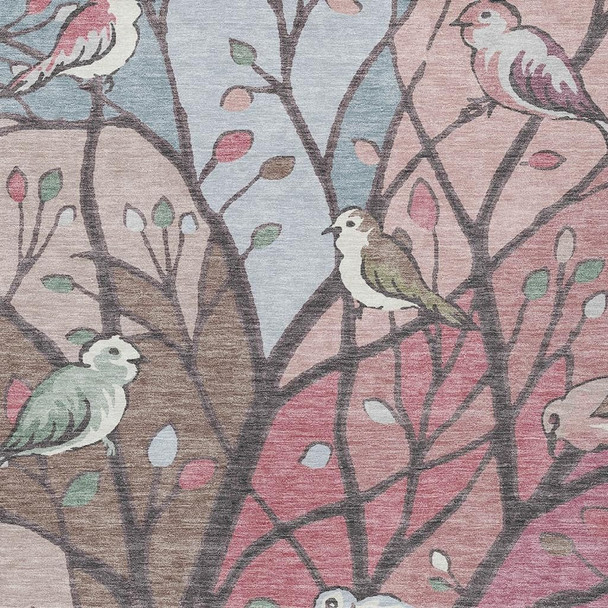 3' X 5' Blush Blue And Brown Botanical Leaves Washable Indoor Outdoor Area Rug