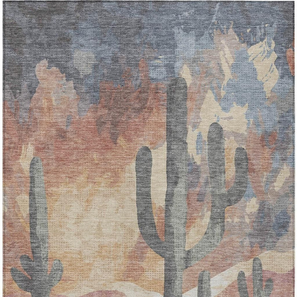 8' X 10' Copper Blue And Wheat Cactus Washable Indoor Outdoor Area Rug