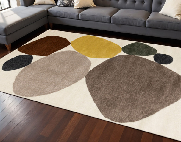 8' X 11' Cream And Brown Geometric Area Rug