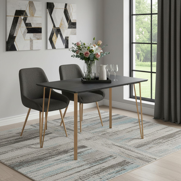 55" Black And Gold Wood And Steel Counter Height Dining Table